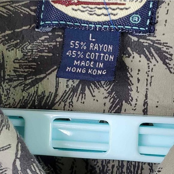 Tommy Bahama Mens Hawaiian Shirt Green Gray Palm Trees Pineapples Pocket L - Picture 5 of 6